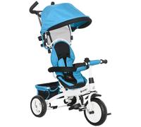 HOMCOM Triciclo Evolutivo para Niños +12 Meses con Toldo Plegable Mango de Empuje Telescópico y Cinturón de Seguridad Azul Aosom España