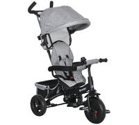 HOMCOM Triciclo Evolutivo para Niños +12 Meses con Toldo Plegable Mango de Empuje Telescópico y Cinturón de Seguridad Gris Gris
