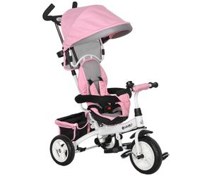 HOMCOM Triciclo Evolutivo para Niños +12 Meses con Toldo Plegable Mango de Empuje Telescópico y Cinturón de Seguridad Rosa Aosom España