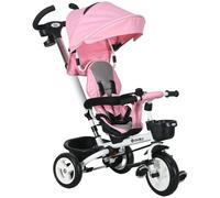HOMCOM Triciclo Infantil 6 en 1 con Mango de Empuje, Toldo, Cinturón, Cesta, 18+ Meses, Rosa Aosom España