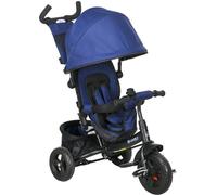 HOMCOM Triciclo para Bebés Triciclo Evolutivo para Niños con Toldo Plegable Mango de Empuje Telescópico y Desmontable Bolso para Mamá y Portabotellas 102x49x102 cm Azul Oscuro