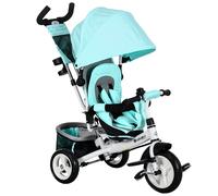 HOMCOM Triciclo para Bebés +12 Meses con Mango de Empuje Telescópico y Desmontable Bolso para Mamá y Portabotellas Verde Mint