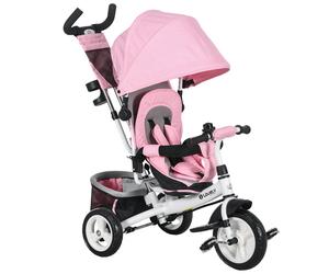 HOMCOM Triciclo para Bebés de +12 Meses con Mango de Empuje Telescópico y Desmontable Bolso para Mamá y Portabotellas Rosa