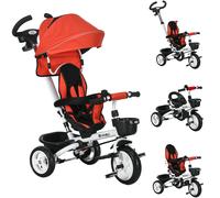 HOMCOM Triciclo para Bebés Plegable Triciclo Evolutivo 2 en 1 para Niños de 12-60 Meses con Toldo Plegable Mango de Empuje Telescópico Reposapiés Cinturón de Seguridad y Cestas Azul