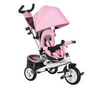Homcom triciclo para bebés triciclo evolutivo para niños con toldo plegable mango de empuje telescópico y desmontable bolso para mamá y portabotellas 102x49x102 cm rosa 49 cm