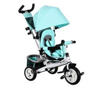 HOMCOM Triciclo Evolutivo para Bebés con Toldo 102x49x102 cm Verde Mint | Toldo Plegable, Mango de Empuje Telescópico y Desmontable, Bolso para Mamá y Portabotellas