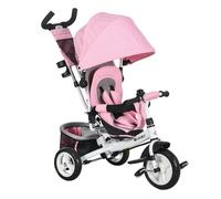 HOMCOM Triciclo para Bebés Triciclo Evolutivo para Niños con Toldo Plegable Mango de Empuje Telescópico y Desmontable Bolso para Mamá y Portabotellas 102x49x102 cm Rosa