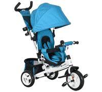 HOMCOM Triciclo para niños 6 en 1 con Freno, 1-5 años, Azul | Bicicleta a pedales con asa, toldo desmontable, cinturón de seguridad de 5 puntos, almacenamiento, cojín, reposapiés