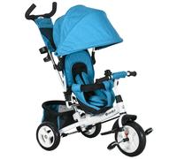 HOMCOM Triciclo para Niños Bicicleta para Niños Cesta Trasera Portavasos Capota Metal Azul Aosom España