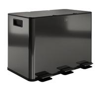 HOMCOM Triple cubo de cocina 3x15L Pedal Acero inoxidable Negro