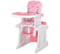 HOMCOM Trona para Bebés 3 en 1 para +6 Meses Multifuncional Ajustable en 3 Posiciones Respaldo Alto Acolchado con 2 Bandejas 57x59x105cm Rosa | Aosom
