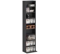 HOMCOM Unidad almacenamiento 260 CD/120 DVD 9 compartimentos, Negro | Estante para medios Blu-ray, 6 estantes ajustables, torre de CD, sala de estar, dormitorio, oficina