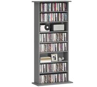 HOMCOM Unidad de Almacenamiento de 360 CD/185 DVD, Estante de Almacenamiento Multimedia BLU-Ray 185 con 8 Compartimentos y 6 estantes Ajustables, Torre de CD para Sala de Estar, Dormitorio, Oficina