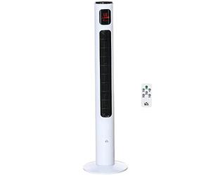 HOMCOM Ventilador Columna Silencioso 45W, Ventilador Torre para Dormitorio con 3 Modos 3 Velocidades, Control Remoto 70°, Temporizador 12H y Pantalla LED, 117H cm Blanco