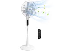 HOMCOM Ventilador de Pie con Mando a Distancia 40 W Ventilador de Pedestal Silencioso con 7 Aspas 28 Velocidades Altura Ajustable Oscilación de 75° Temporizador y Función Repelente de Mosquitos Blanco