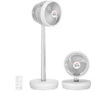 HOMCOM Ventilador de sobremesa con mando a distancia y batería recargable, ventilador de pie portátil alimentado por USB con inclinación y altura ajustables, oscilante, 10 velocidades y temporizador