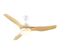 HOMCOM Ventilador de Techo con Luz LED Motor DC 20,5W con Mando a Distancia Ajustable de 3 Niveles 3 Aspas Reversibles 6 Velocidades y Temporizador Ø132x40 cm Natural