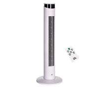 HOMCOM Ventilador de Torre Bajo Consumo Oscilante 45W con Control Remoto Temporizador de 12 h 3 Velocidades 3 Modos Pantalla LED y Asa de Transporte para Dormitorio Ø31,5x93 cm Blanco
