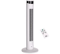 HOMCOM Ventilador de Torre Bajo Consumo Oscilante 45W con Control Remoto Temporizador de 12 h 3 Velocidades 3 Modos Pantalla LED y Asa de Transporte para Dormitorio Ø31,5x93 cm Blanco