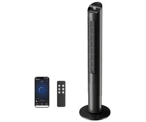 HOMCOM Ventilador de torre de 116 cm con aplicación WiFi y mando a distancia, ventilador de columna silencioso con 6 velocidades, 4 modos, oscilación de 65°, temporizador de 12 horas, pantalla LED,