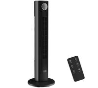 HOMCOM Ventilador de torre silencioso 28dB, velocidad 8m/s, ventilador de torre para dormitorio, 12 velocidades, 4 modos, temporizador 12H, negro