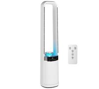HOMCOM Ventilador de Torre Silencioso, Ventilador sin Aspas con Luces LED de 4 Colores, Mando a Distancia, Temporizador de 12 horas, Oscilación de 45°, 3 Velocidades, Blanco