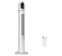 HOMCOM Ventilador de Torre, Ventilador de Pie Silencioso con Control Remoto, 3 Velocidades, 3 Modos, Temporizador 24H, Oscilación 70°, Pantalla LED, para Dormitorio, Blanco