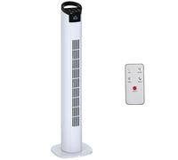 HOMCOM Ventilador de Torre Ventilador Vertical 50W con Mando a Distancia 3 Velocidades Pantalla LED Temporizador 7,5h y Oscilante 70° Ø20x78,5 cm Blanco