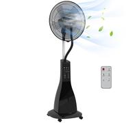 HOMCOM Ventilador Nebulizador Ventilador de Pie con Agua Oscilante 90 W Temporizador Tanque 3L Mando a Distancia 3 Velocidades 5 Aspas y Pantalla LED Ø44,5 cm Negro