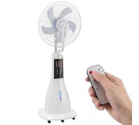 HOMCOM Ventilador Nebulizador, 90W, Ventilador con Agua, Oscilación 75°, 3 Velocidades, 5 Aspas, 3 Modos, Depósito de Agua 3L, Temporizador 7,5h, Control Remoto, 5 Ruedas, para Hogar, Oficina, Blanco