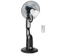 HOMCOM Ventilador Nebulizador 90W Ventilador de Agua con Mando a Distancia 3 Modos 3 Velocidades Temporizador 7,5h y Tanque de Agua 2,8L Ø44,5x120 cm Negro