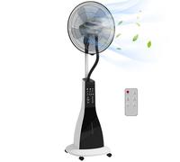 HOMCOM Ventilador Nebulizador Oscilante 90 W Ventilador de Pie con Agua Tanque 3L Temporizador 5 Aspas 3 Velocidades Mando a Distancia y Pantalla LED Ø44,5 cm Blanco y Negro