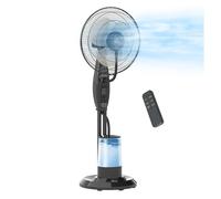 Homcom ventilador nebulizador ventilador de pie con agua oscilante 75 w temporizador tanque 3,2l mando a distancia 3 velocidades 3 aspas y pantalla led ø44,5 cm negro 38.5 cm