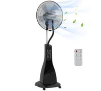 HOMCOM Ventilador Nebulizador Ventilador de Pie con Agua Oscilante 90 W Temporizador Tanque 3L Mando a Distancia 3 Velocidades 5 Aspas y Pantalla LED Ø44,5 cm Negro