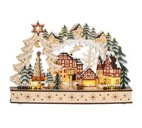 HOMCOM Village de Navidad Luminoso, animado pueblo de Navidad de madera, con 20 LED, paisaje nevado, encantadores detalles de pueblo, 45 x 12 x 30 cm, madera natural