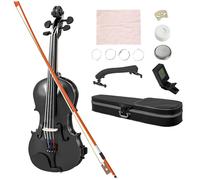 HOMCOM Violín 4/4 de Tamaño Completo de Madera, Set de Violín para Principiantes, Adultos y Niños, con Estuche Ligero, Arco, Colofonia, Afinadores, Cuerdas y Soporte para Hombro, Negro