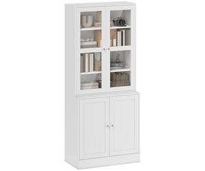 HOMCOM Vitrina Armario de Libros con 4 Puertas y Estantes Ajustables Estilo Moderno Armario de Cocina para Salón Cocina Oficina Dormitorio 76x40x178,5 cm Blanco