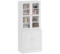 HOMCOM Vitrina Armario de Libros Moderno Salón 76x40x178,5 cm Blanco | 4 Puertas, Estantes Ajustables, Armario de Cocina, para Cocina Oficina Dormitorio