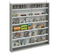 HOMCOM Vitrina de Pared de 7 Niveles, Vitrina con 6 estantes Ajustables, Puertas de Cristal para Adornos de Oficina en casa 83x80cm, Efecto Madera Grafito