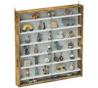 HOMCOM Vitrina de pared de 7 niveles, vitrina con 6 estantes ajustables, puertas de cristal para adornos de oficina en casa, 83 x 80 cm, marrón rústico