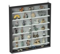 HOMCOM Vitrina de pared de 7 niveles, vitrina con 6 estantes ajustables, puertas de cristal para decoración de oficina en casa, 83 x 80 cm, blanco y negro