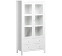 HOMCOM Vitrina de Salón Aparador de Cocina con 2 Puertas de Vidrio 3 Estantes 2 Cajones para Comedor Oficina 80x40x160cm Blanco Aosom España