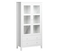 HOMCOM Vitrina de Salón Aparador de Cocina con 2 Puertas de Vidrio 3 Estantes 2 Cajones para Comedor Oficina 80x40x160cm Blanco Aosom España