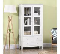 HOMCOM Vitrina Cristal Madera 80x40x160 cm Alacena de Cocina con 2 Puertas de Vidrio 3 Estantes 2 Cajones para Comedor Salón Blanco Aosom España