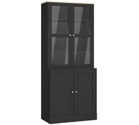 HOMCOM Vitrina-estantería, mueble de almacenamiento de 6 niveles con 4 puertas, 2 en vidrio templado, estantes regulables, negro