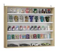 HOMCOM Vitrina Expositora para Colecciones 80x9,5x60 cm Blanco/Roble | Vitrina de Pared de 5 Niveles, Estantes Ajustables, 2 Puertas Correderas de Vidrio, para Perfumes, Figuras de Decoración