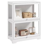 HOMCOM Vitrina Expositora para Colecciones de 2 Niveles 59,5x30x73cm Blanco | Vitrina con Puertas Abatibles de Acrílico, Anti-vuelco, Armario Auxiliar para Perfumes, Figuras de Decoración
