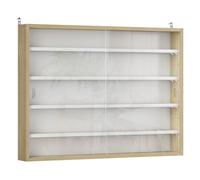 HOMCOM Vitrina Expositora para Colecciones de 5 Niveles, Vitrina de Pared, con Estantes Ajustables y 2 Puertas Correderas de Vidrio, para Perfumes, Figuras de Decoración, 80x9,5x60 cm, Blanco y Roble