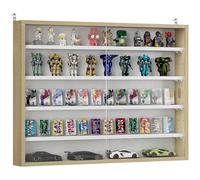 HOMCOM Vitrina Expositora Vitrina de Pared con Estantes Ajustables y 2 Puertas Correderas de Vidrio para Colecciones Perfumes Figuras de Decoración 80x9,5x60 cm Blanco y Natural