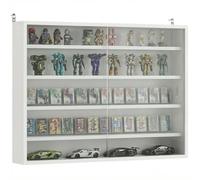 HOMCOM Vitrina Expositora para Colecciones de 5 Niveles, Vitrina de Pared, con Estantes Ajustables y 2 Puertas Correderas de Vidrio, para Perfumes, Figuras de Decoración, 80x9,5x60 cm, Blanco